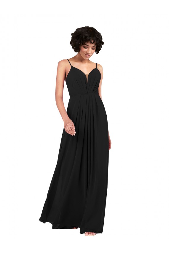 Online Simple V-Neckline Chiffon Formal Bridesmaid Dress with Pleated Skirt UK