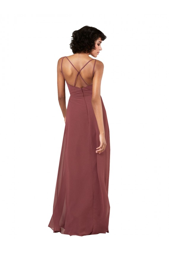 Online Simple V-Neckline Chiffon Formal Bridesmaid Dress with Pleated Skirt UK