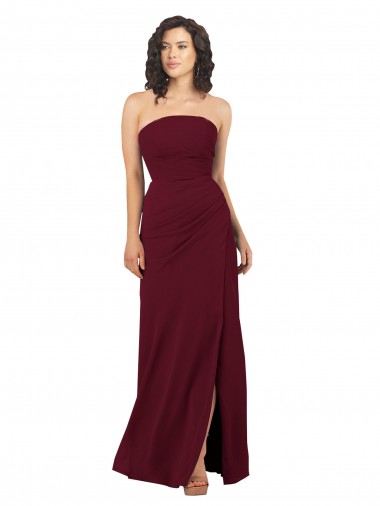 Online Simple Strapless Chiffon Bridesmaid Dress with Rounded Neckline UK