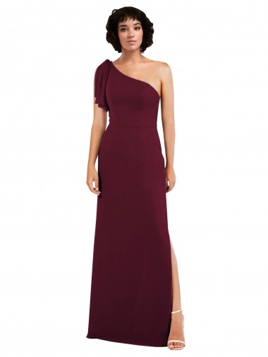 Online One Shoulder Chiffon Formal Bridesmaid Dress with Skirt Slit and Accent Strap UK