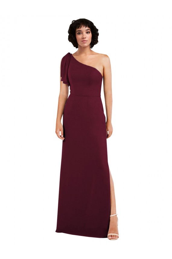 Online One Shoulder Chiffon Formal Bridesmaid Dress with Skirt Slit and Accent Strap UK