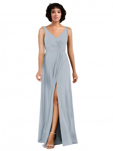 Online V-Neckline Wrapped Chiffon Bridesmaid Dress with Skirt Slit UK