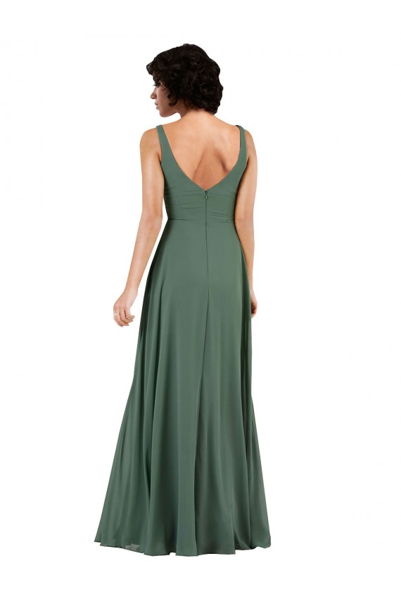 Online V-Neckline Wrapped Chiffon Bridesmaid Dress with Skirt Slit UK