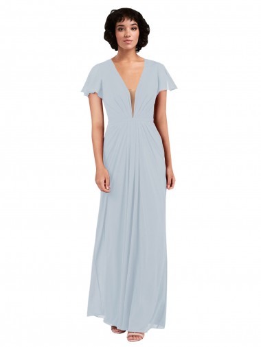 Online Deep V-Neckline Chiffon Bridesmaid Dress with Flutter Sleeves UK