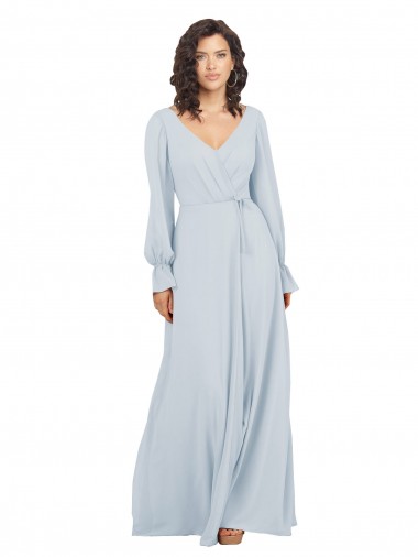Online Long Sleeve Chiffon Bridesmaid Dress with Bow Detail UK