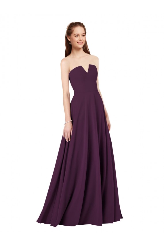 Online Strapless Chiffon Bridesmaid Dress with Notched Neckline UK