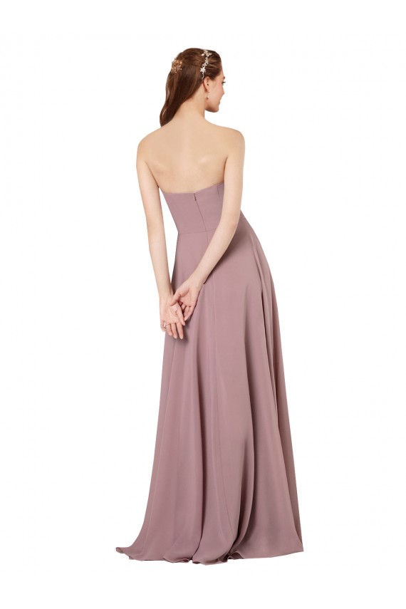 Online Strapless Chiffon Bridesmaid Dress with Notched Neckline UK
