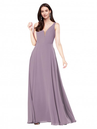 Online Long Chiffon Formal Bridesmaid Dress with Open Back UK