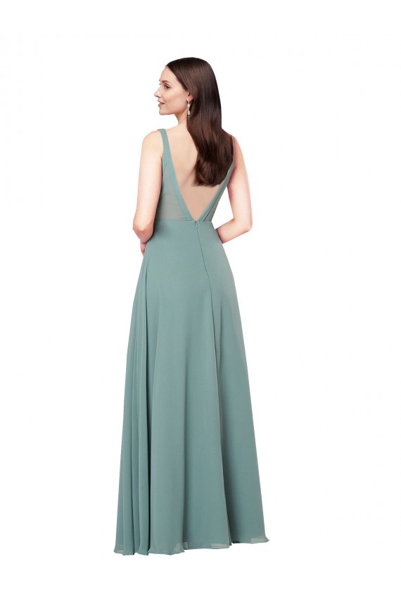 Online Long Chiffon Formal Bridesmaid Dress with Open Back UK