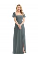 Online Puff Sleeves Chiffon Maxi Bridesmaid Dress with Front Slit UK
