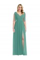Online Plunge Neckline Bow Shoulder Chiffon Maxi Bridesmaid Dress UK
