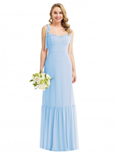 Online Tie Shoulder Bustier Bodice Ruffle Hem Maxi Bridesmaid Dress UK