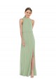 Online High Neck Scarf Tie Blouson Bodice Maxi Bridesmaid Dress with Front Slit UK