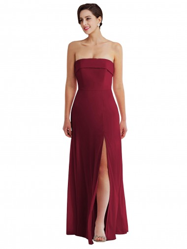Online Cuffed Strapless Maxi Formal Bridesmaid Dress with Front Slit UK