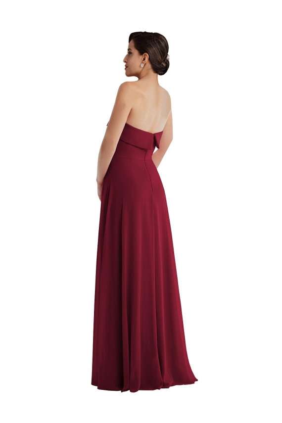 Online Cuffed Strapless Maxi Formal Bridesmaid Dress with Front Slit UK