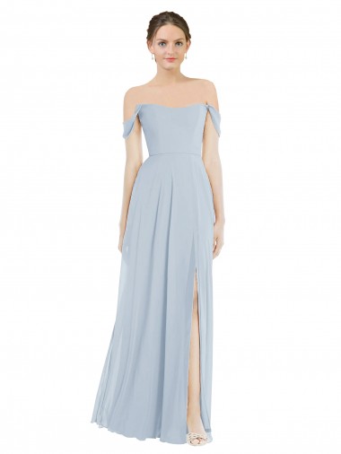 Online Off the Shoulder Basque Neck Maxi Bridesmaid Dress with Flounce Sleeves UK