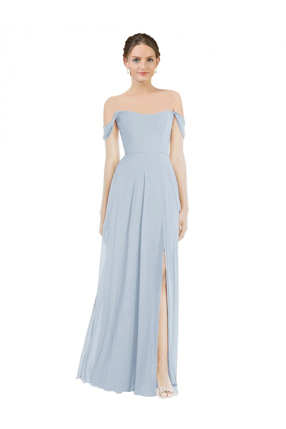 Online Off the Shoulder Basque Neck Maxi Bridesmaid Dress with Flounce Sleeves UK