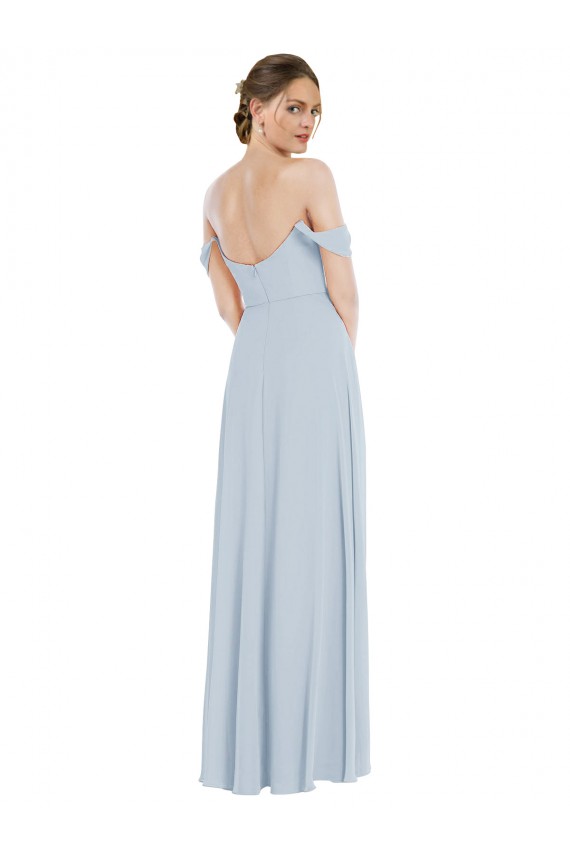Online Off the Shoulder Basque Neck Maxi Bridesmaid Dress with Flounce Sleeves UK