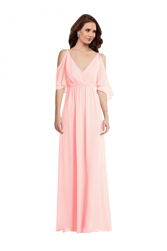 Online Cold Shoulder Draped Wrap Maxi Bridesmaid Dress UK