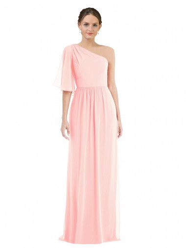 Online One Shoulder Bell Sleeves Chiffon Maxi Bridesmaid Dress UK