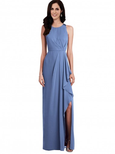 Online Sleeveless Chiffon Bridesmaid Dress with Draped Front Slit UK