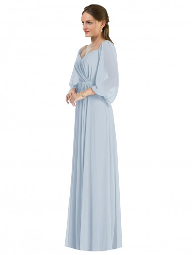 Online Off the Shoulder Puff Sleeve Maxi Formal Bridesmaid Dress with Front Slit UK