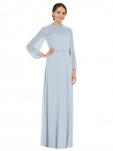 Online Strapless Chiffon Maxi Formal Bridesmaid Dress with Puff Sleeve Blouson Overlay UK