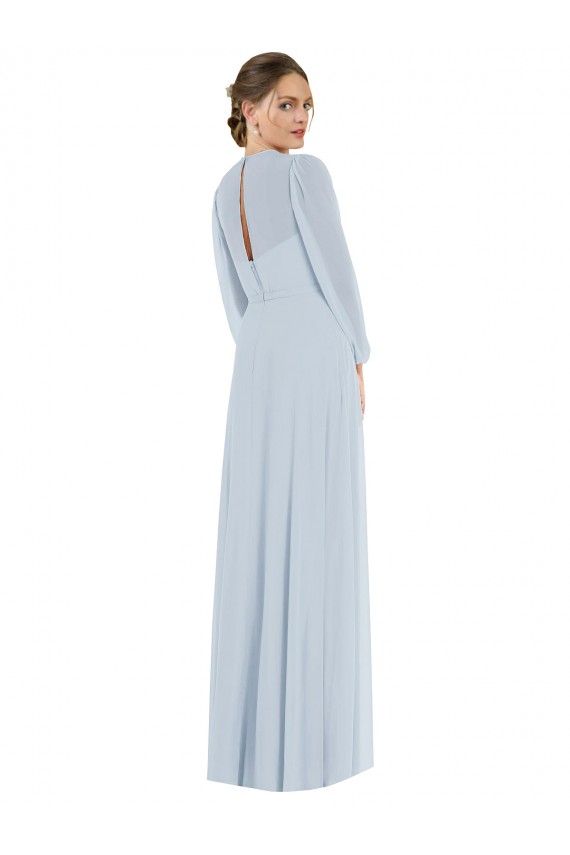 Online Strapless Chiffon Maxi Formal Bridesmaid Dress with Puff Sleeve Blouson Overlay UK