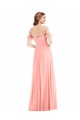 Online Off the Shoulder Ruffle Cuff Sleeve Chiffon Maxi Bridesmaid Dress UK
