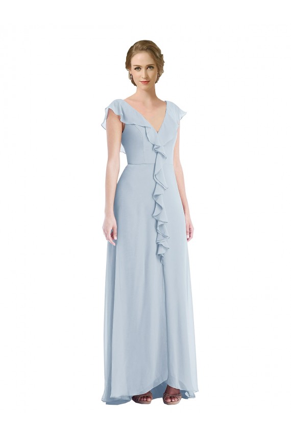 Online Ruffle Trimmed V Back Chiffon Maxi Bridesmaid Dress UK