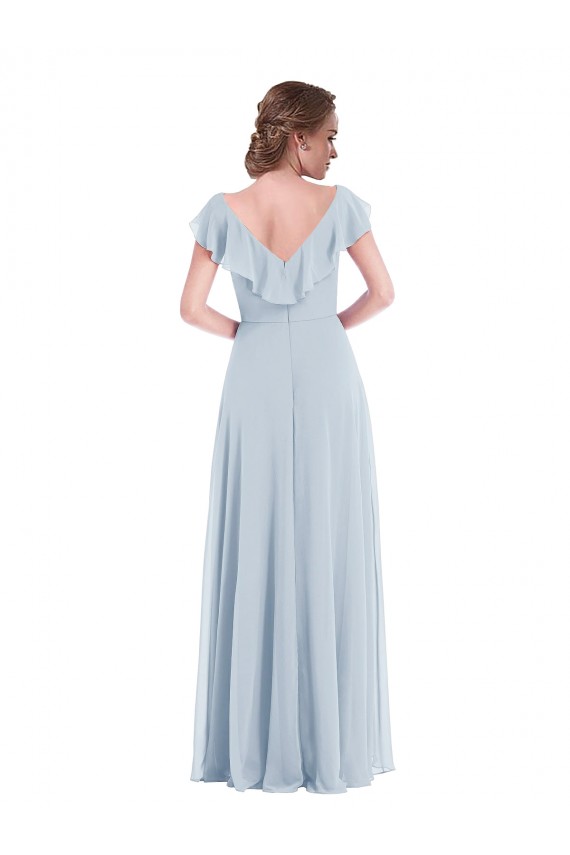 Online Ruffle Trimmed V Back Chiffon Maxi Bridesmaid Dress UK