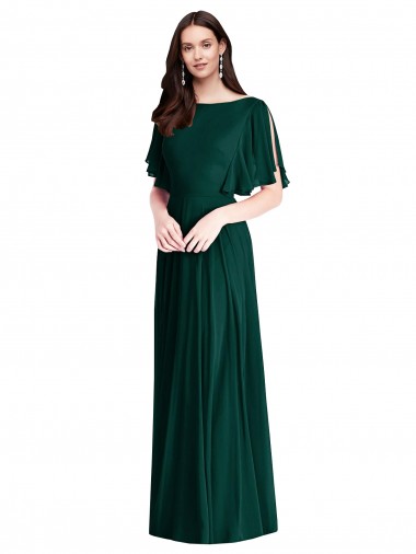 Online Backless Floor Length Split Sleeves Maxi Bridesmaid Dress UK