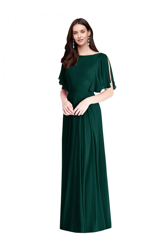 Online Backless Floor Length Split Sleeves Maxi Bridesmaid Dress UK