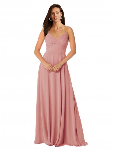 Online Twist-Knot V-Neck Long Chiffon Bridesmaid Dress with Pockets UK