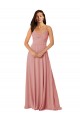 Online Twist-Knot V-Neck Long Chiffon Bridesmaid Dress with Pockets UK