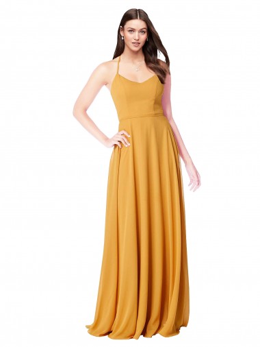 Online Chiffon A-Line Bridesmaid Dress with Halter Back UK