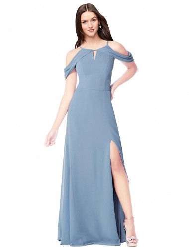Online High Neck Chiffon Bridesmaid Dress with Draped Sleeves UK