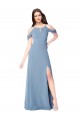 Online High Neck Chiffon Bridesmaid Dress with Draped Sleeves UK