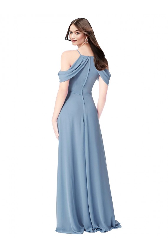 Online High Neck Chiffon Bridesmaid Dress with Draped Sleeves UK