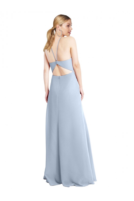 Online Halter Neck Long Chiffon Bridesmaid Dress with Strappy Back and Daring Side Slit UK