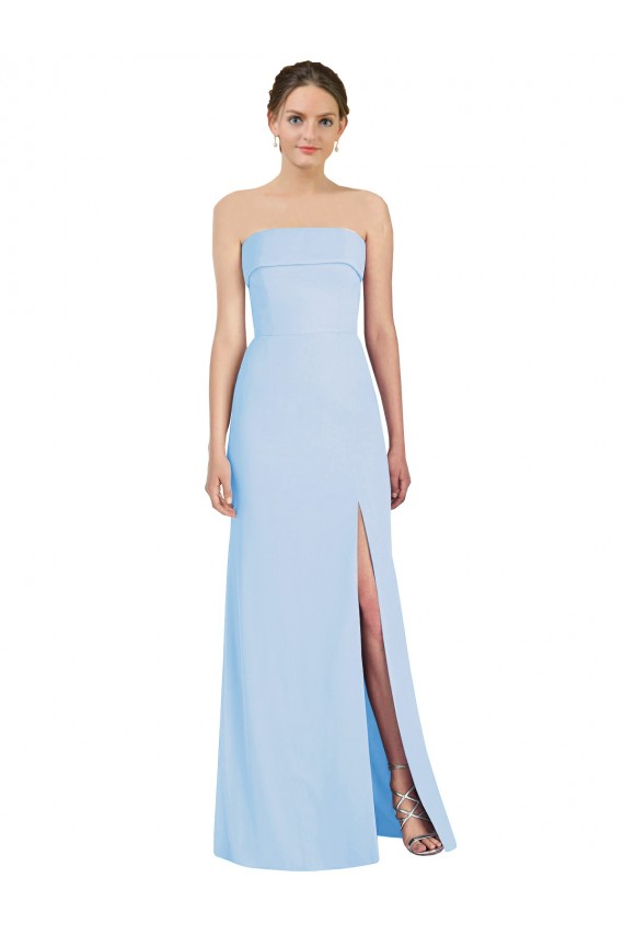 Online Strapless Trumpet Chiffon Formal Bridesmaid Dress with Thigh high Slit UK