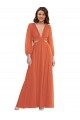 Online High Low Ruffled Long Chiffon Cutout Bishop Sleeves Maxi Bridesmaid Dress UK