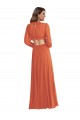 Online High Low Ruffled Long Chiffon Cutout Bishop Sleeves Maxi Bridesmaid Dress UK