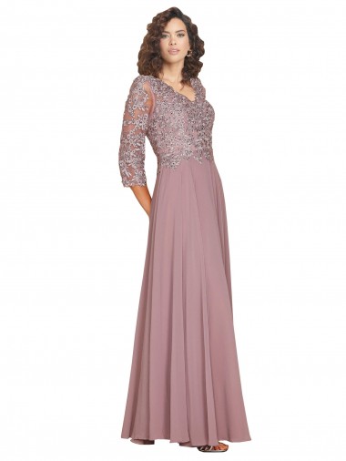 Online Hand-Beaded Bodice V-Neckline Long Sleeves Chiffon Bridesmaid Dress / Prom Dress UK