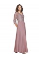 Online Hand-Beaded Bodice V-Neckline Long Sleeves Chiffon Bridesmaid Dress / Prom Dress UK