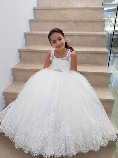 Online Ivory Ball Gown Floor Length Flower Girl Dress UK