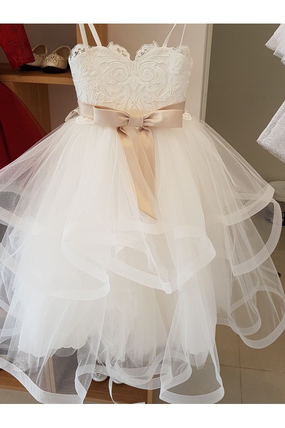Online Ivory Ball Gown High Neck Floor Length Flower Girl Dress UK