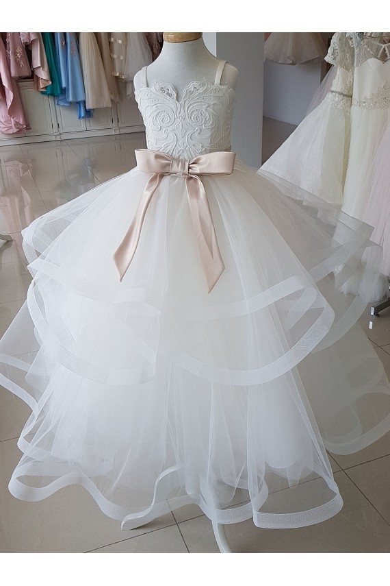 Online Ivory Ball Gown High Neck Floor Length Flower Girl Dress UK