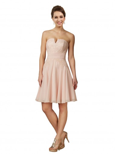 Online Lace and Chiffon Bridesmaid Dress / Cocktail Dress with Unique Neckline UK