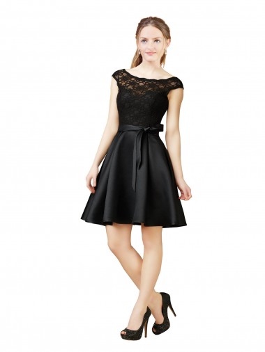 Online Lace and Satin Cocktail Bridesmaid Dress with V-Back UK